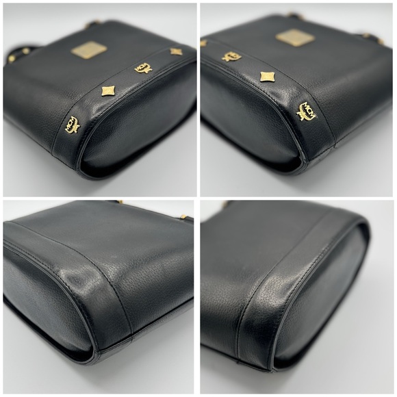 MCM Vintage Black Leather Flap Studded Bucket Bag - Picture 3 of 12